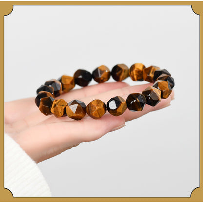 Golden Tiger Eye and Obsidian Faceted Irregular Bracelet - Unisex Couple Protection Charm