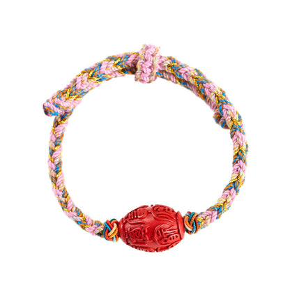 Imperial Red Cinnabar Fortune Drum Bead Tibetan Style Bracelet - Spiritual Protection and Luck