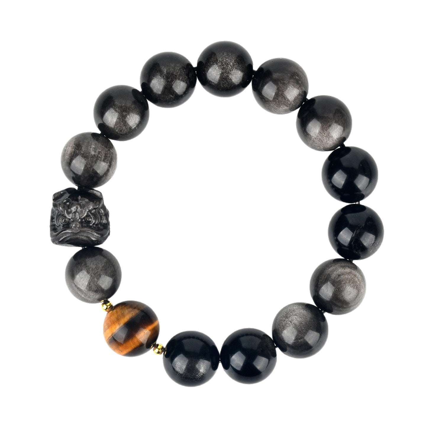 Natural Obsidian Lion Awakening Bracelet | Chinese Style Unisex Protection Talisman