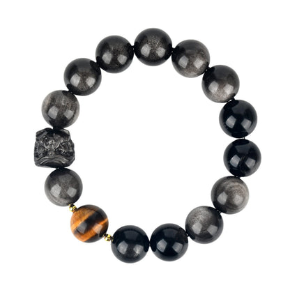 Natural Obsidian Lion Awakening Bracelet | Chinese Style Unisex Protection Talisman