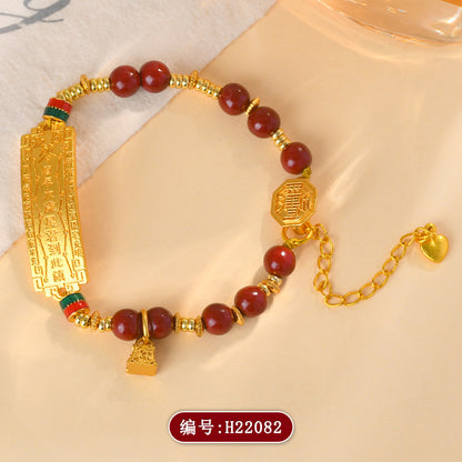 Gold Sand Tai Sui Cinnabar Bracelet - Chinese Taoist Women's Jewelry for Protection and Fortune