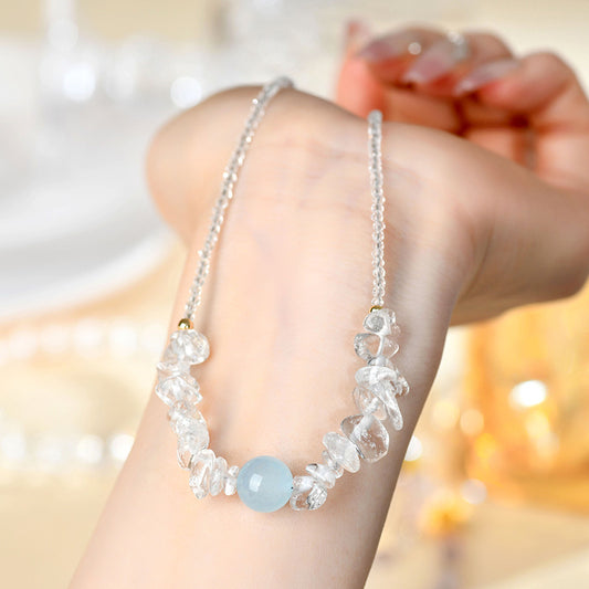 Pure White Crystal Aquamarine Necklace | Spiritual Elegance & Harmony Charm
