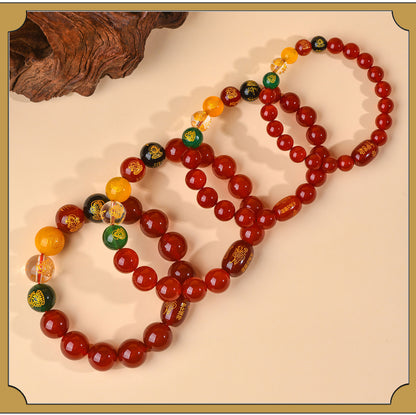 Five-Way God of Wealth Red Agate Tai Sui Bracelet - Wealth Attraction & Zodiac Protection