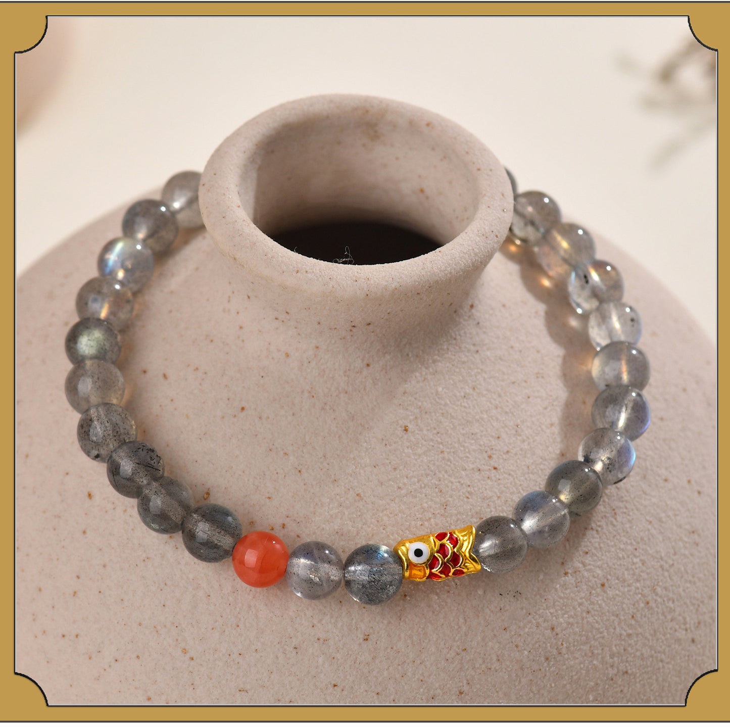 Gray Moonstone Koi Fish Bracelet | Wisdom & Luck Talisman for Female Students