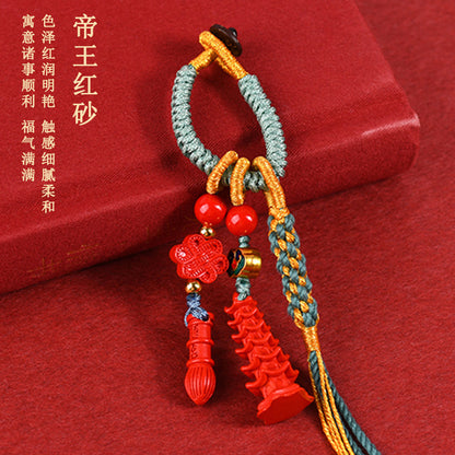 Natural High Content Cinnabar Wenchang Tower Keychain for Academic Success & Protection