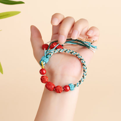 Natural Imperial Red Cinnabar Guanyin Barrel Beads Tibetan Style Bracelet with Pixiu Cat Paw Charm