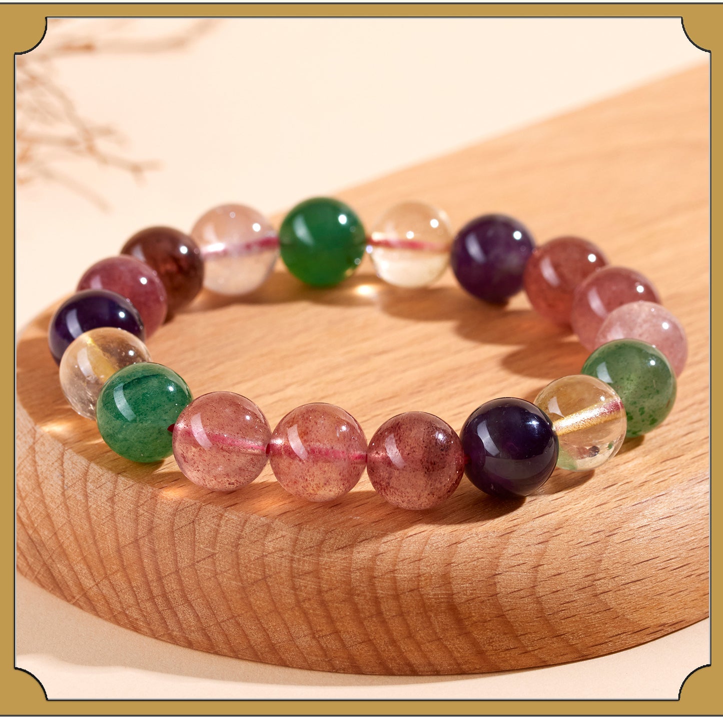Strawberry Crystal Super Seven Single Circle Bracelet - Natural Energy Charm for Women