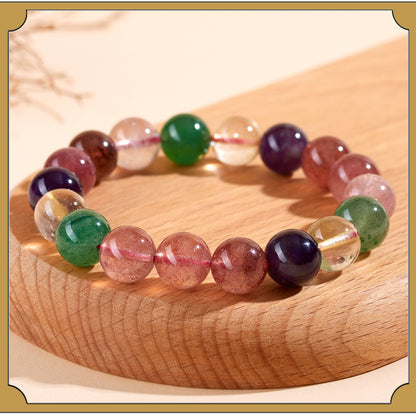 Strawberry Crystal Super Seven Single Circle Bracelet - Natural Energy Charm for Women
