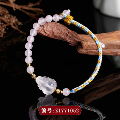Natural Pink Crystal Pixiu Hand-woven Bracelet | Wealth & Love Attraction Charm