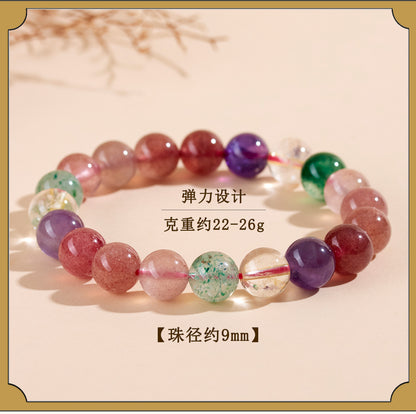 Strawberry Crystal Super Seven Single Circle Bracelet - Natural Energy Charm for Women