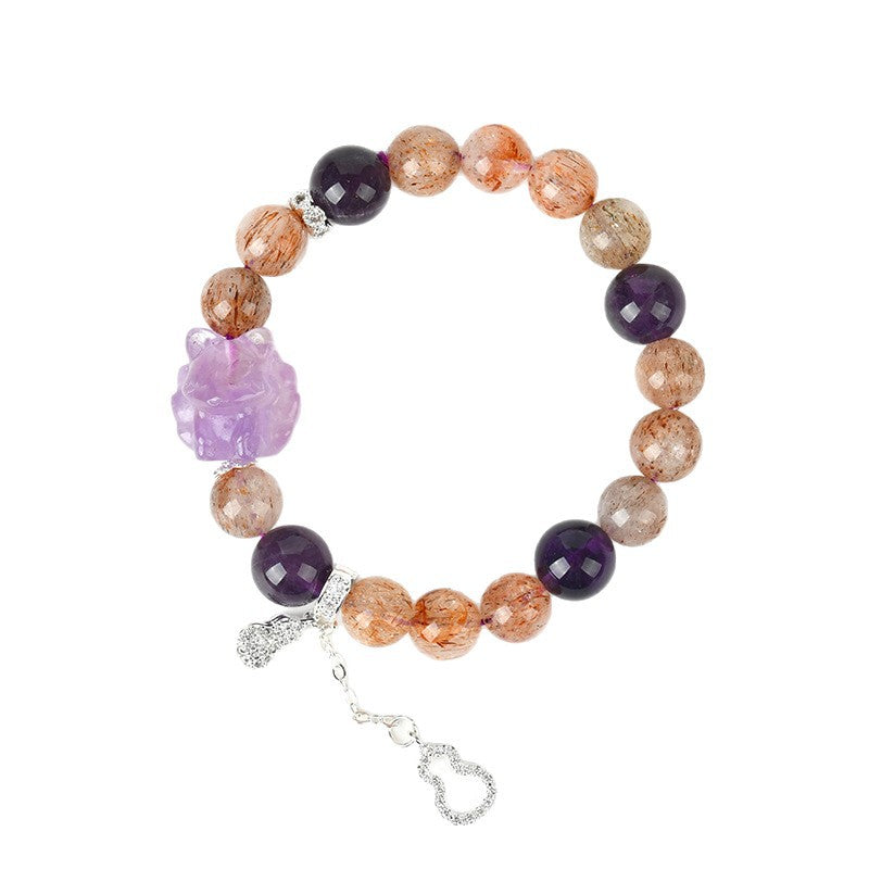 Mystical Nine-Tailed Fox Amethyst Bracelet in Black Gold - Chinese Style Women's Spiritual Talisman