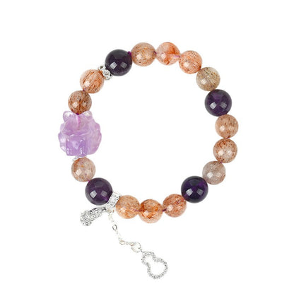 Mystical Nine-Tailed Fox Amethyst Bracelet in Black Gold - Chinese Style Women's Spiritual Talisman