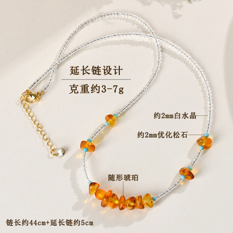 Natural White Crystal Amber Collarbone Necklace | Purifying Energy Elegant Spiritual Jewelry