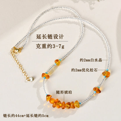 Natural White Crystal Amber Collarbone Necklace | Purifying Energy Elegant Spiritual Jewelry