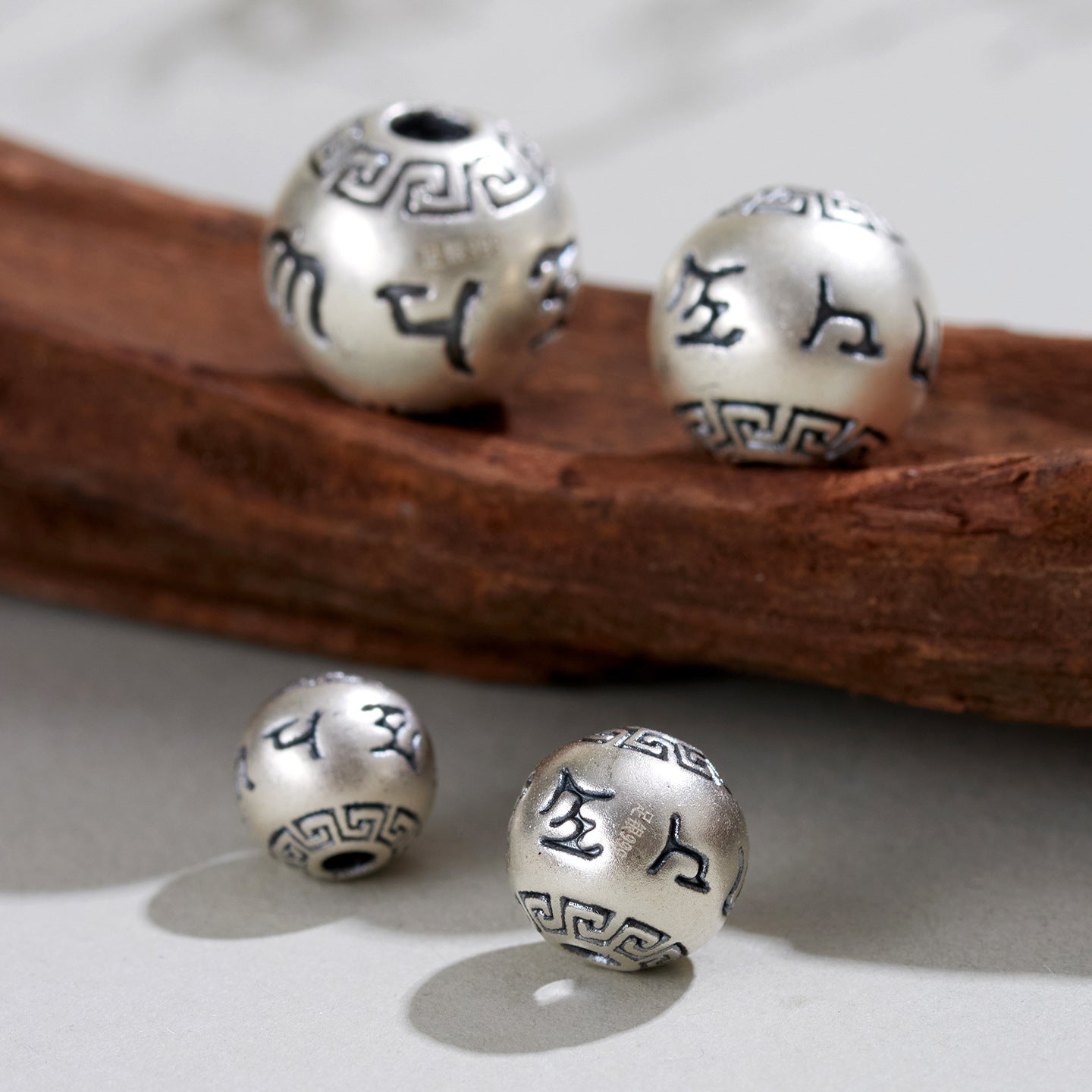 999 Pure Silver Six-Word Mantra Lucky Bead Bracelet & Necklace Spacer Beads