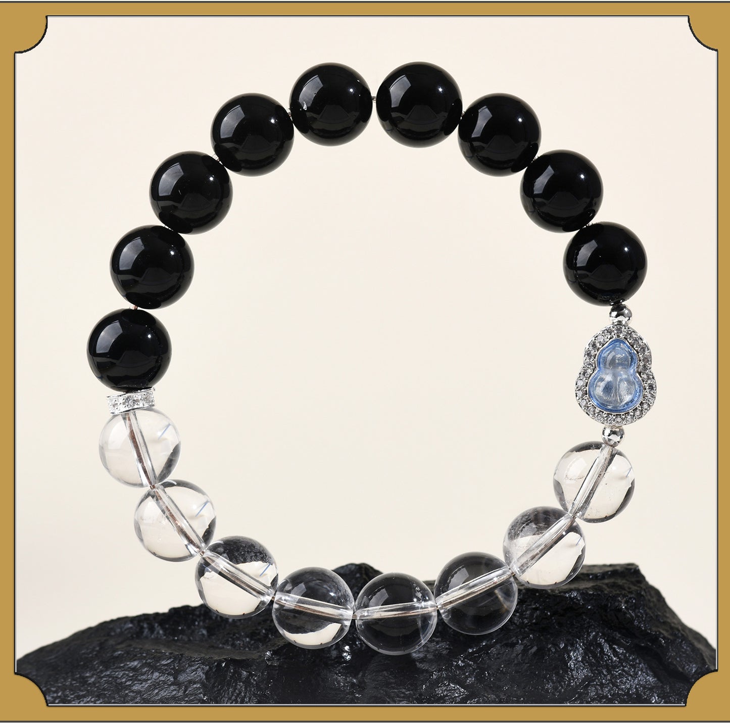Natural Obsidian White Crystal Gourd Bracelet | Fortune Health Protection Spiritual Jewelry