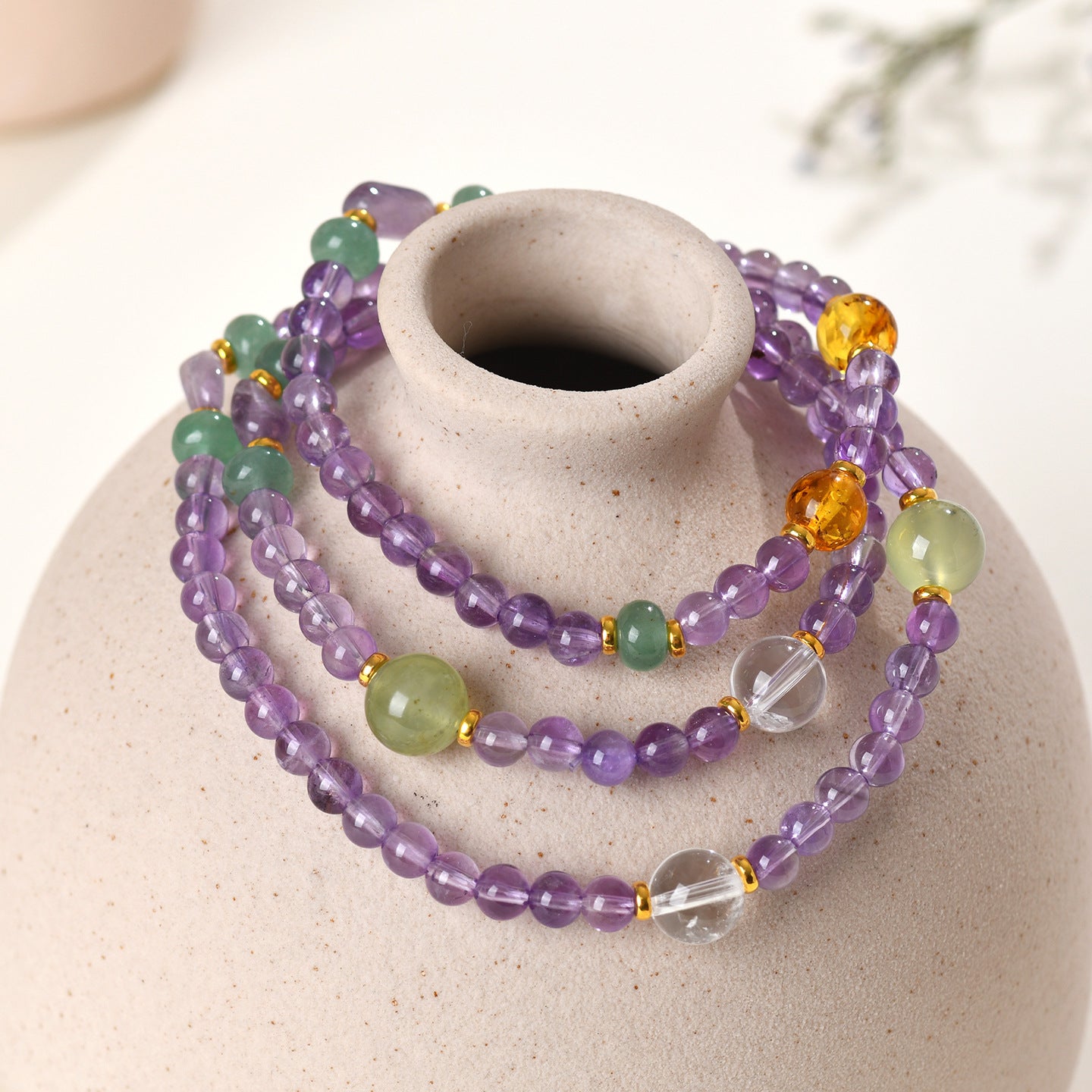 Natural Purple Prehnite Three-Circle Bracelet | Chinese Style Spiritual Energy Jewelry