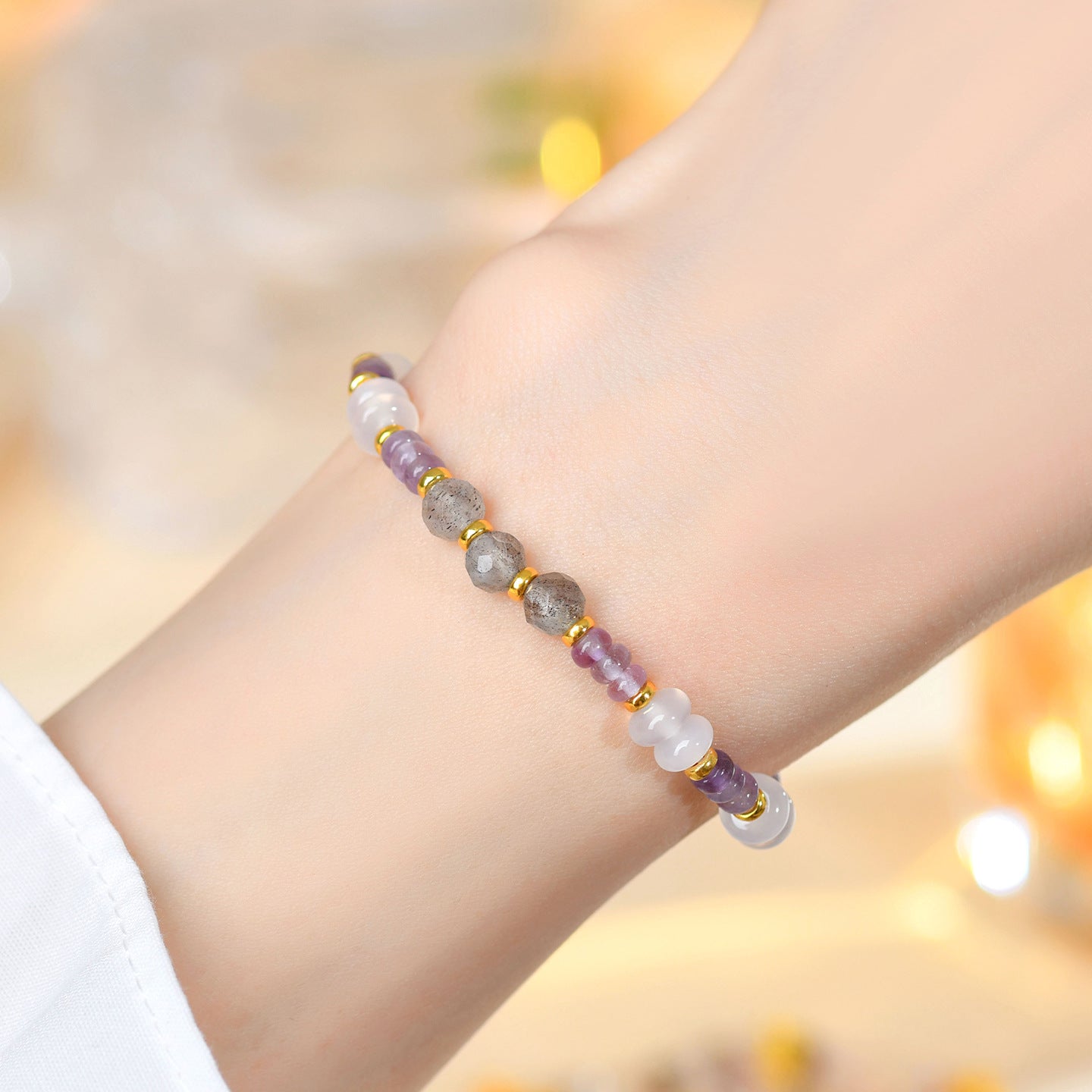 Natural Amethyst Beaded Bracelet with S925 Silver - Spiritual Protection & Elegance for Women