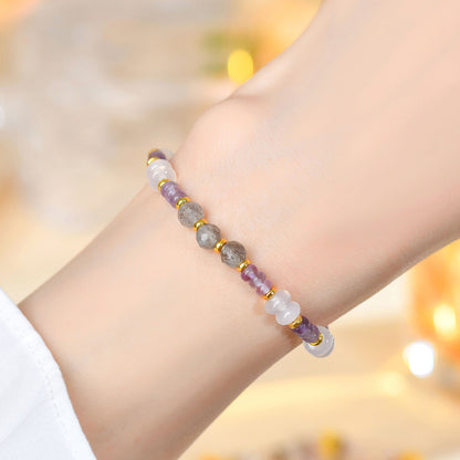 Natural Amethyst Beaded Bracelet with S925 Silver - Spiritual Protection & Elegance for Women