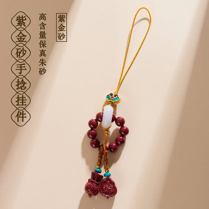 Natural Purple Gold Cinnabar Hand-Twisted Lucky Charm Pendant for Phone and Bag