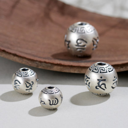 999 Pure Silver Six-Word Mantra Lucky Bead Bracelet & Necklace Spacer Beads