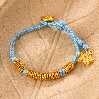 Golden Hammered Star Braided Bracelet | Ancient Craftsmanship Unisex Celestial Protection Jewelry
