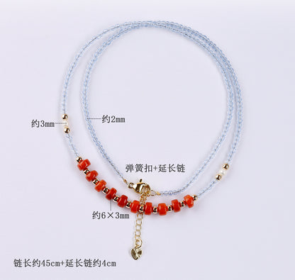 Natural Red Jade Collarbone Necklace | Petite Extension Chain for Women's Elegance & Luck