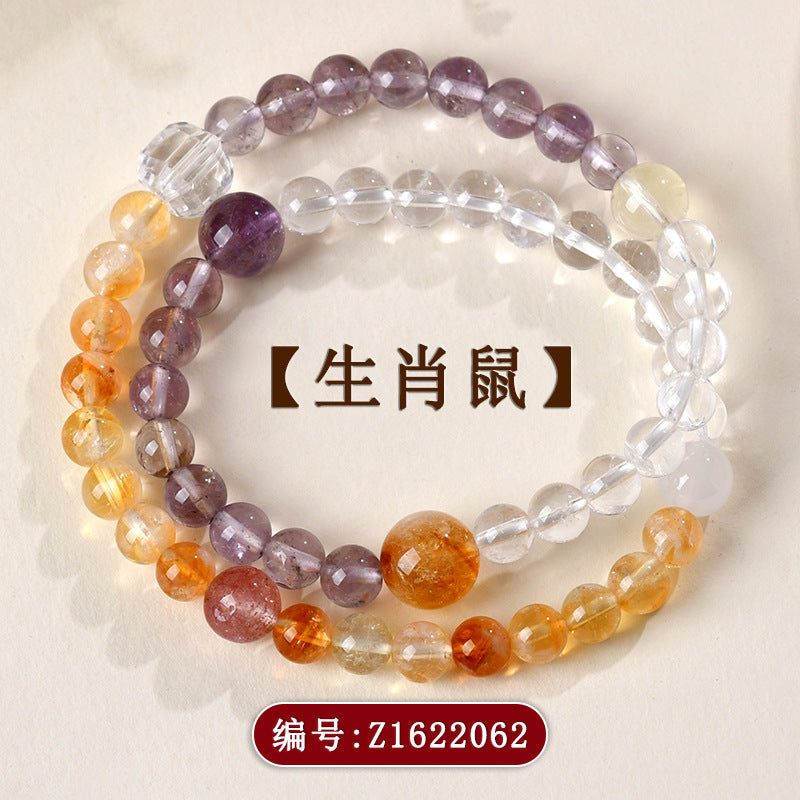 Natural Crystal Zodiac Double Circle Bracelet | Wealth Protection & Spiritual Energy Talisman