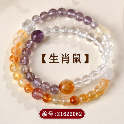 Natural Crystal Zodiac Double Circle Bracelet | Wealth Protection & Spiritual Energy Talisman