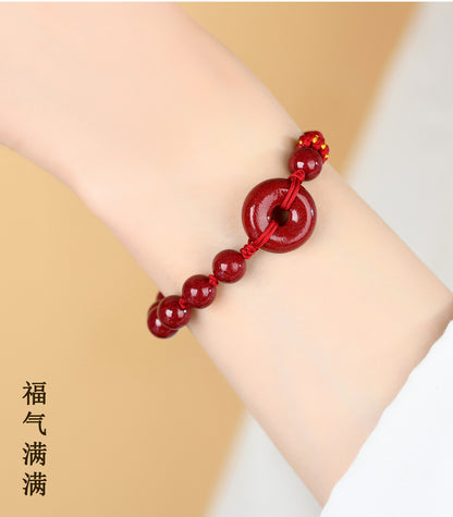 Natural Purple Gold Cinnabar Peace Buckle Bracelet - Hand-woven Zodiac Red Rope for Protection