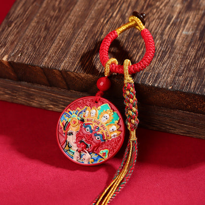 Natural Cinnabar Hand-Woven Keychain | Spiritual Protection & Fortune Charm