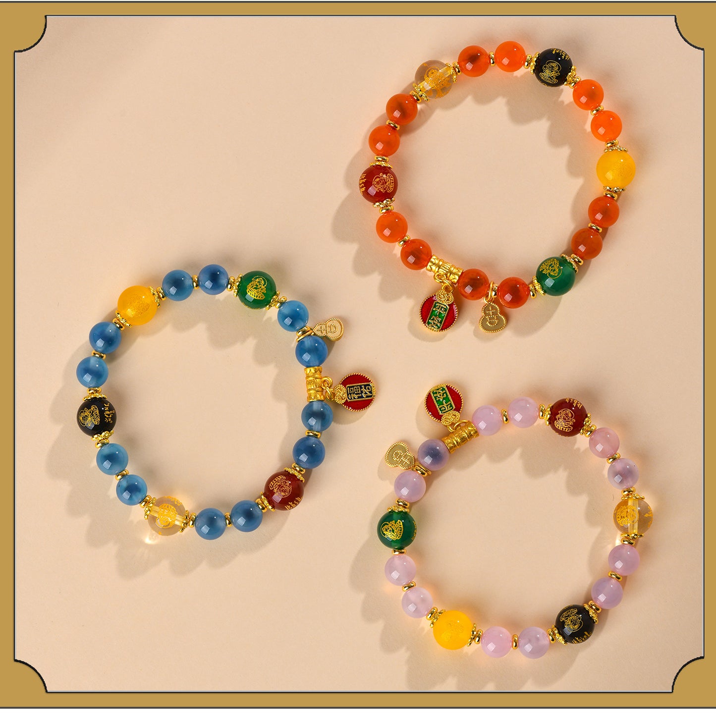 Sweet Heart Agate Five-Way Wealth God Bracelet | Wealth Attraction & Spiritual Protection Amulet