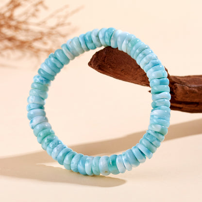 Natural Sea Grain Stone Abacus Bead Bracelet | Light Blue Spacer for Harmony & Wealth