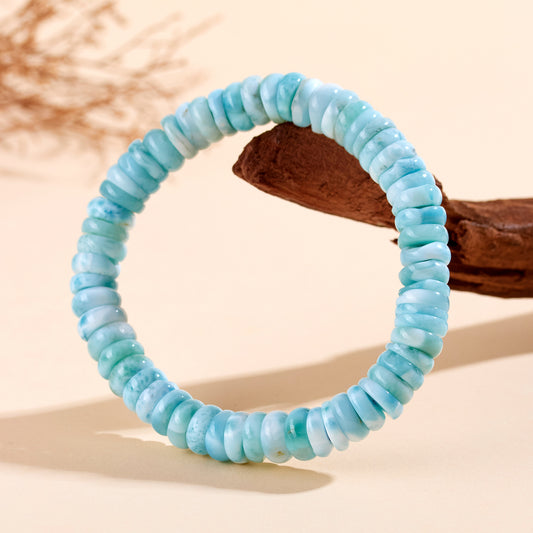 Natural Sea Grain Stone Abacus Bead Bracelet | Light Blue Spacer for Harmony & Wealth