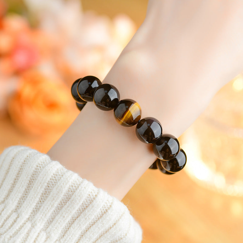 Ice Rainbow Eye Obsidian Bracelet with Yellow Tiger Eye and Southern Red Agate | Spiritual Protection & Wealth Attraction