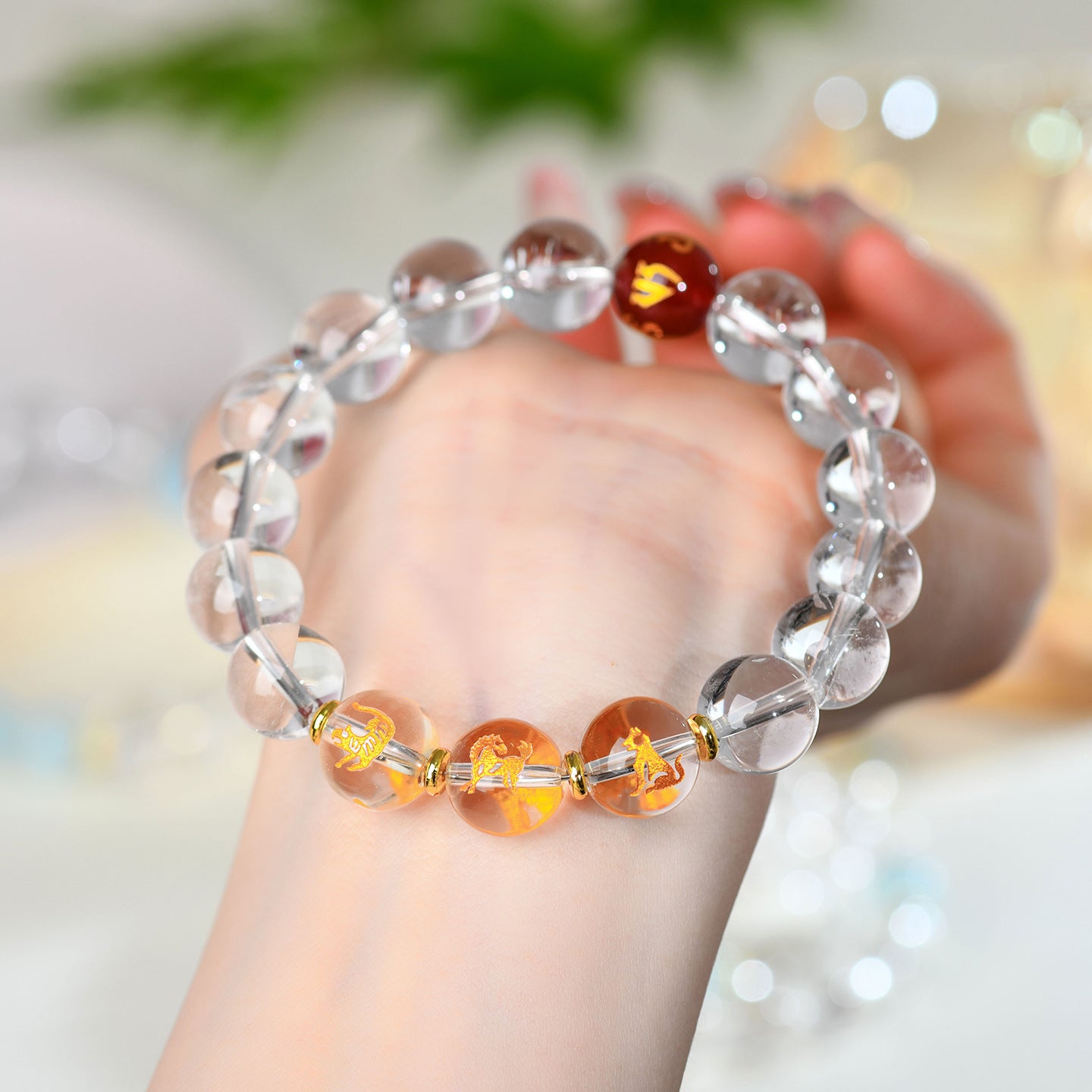 Pure White Crystal Three-in-One Zodiac Buddha Bead Bracelet for Couples - Harmony & Protection