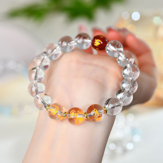 Pure White Crystal Three-in-One Zodiac Buddha Bead Bracelet for Couples - Harmony & Protection