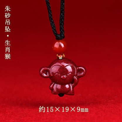 Natural High-Content Cinnabar Purple Gold Sand Zodiac Pendant Necklace for Couples - Spiritual Harmony and Fortune