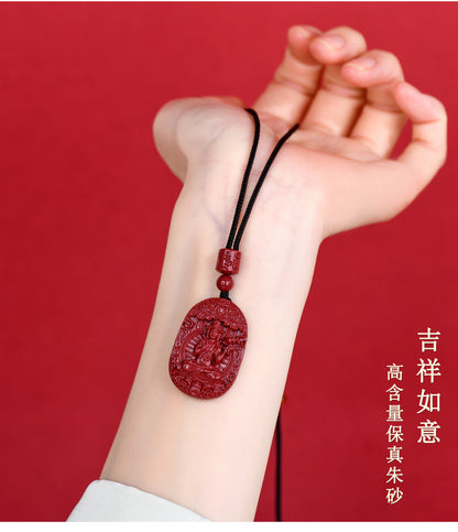 Natural Purple Gold Cinnabar Zodiac Buddha Guardian Deities Necklace Pendant | Spiritual Protection & Fortune