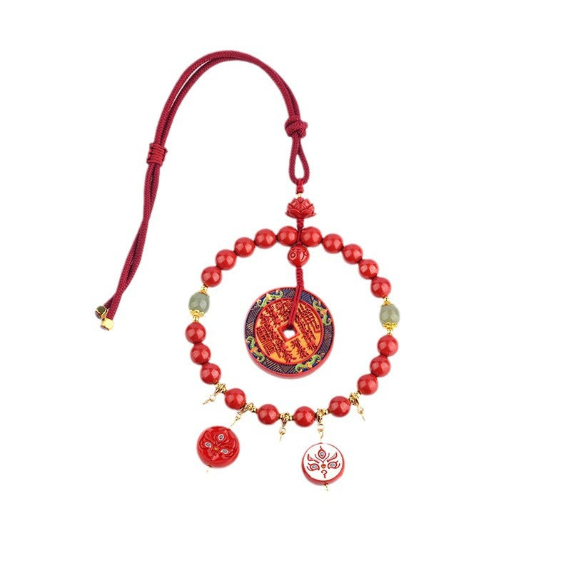 Natural High Content Cinnabar Five-Way Wealth God Car Hanging Ornament | Protection & Prosperity