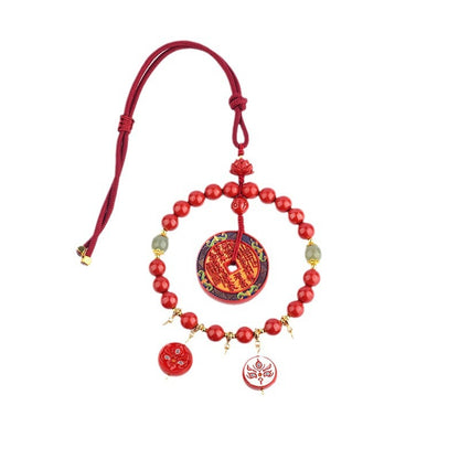 Natural High Content Cinnabar Five-Way Wealth God Car Hanging Ornament | Protection & Prosperity