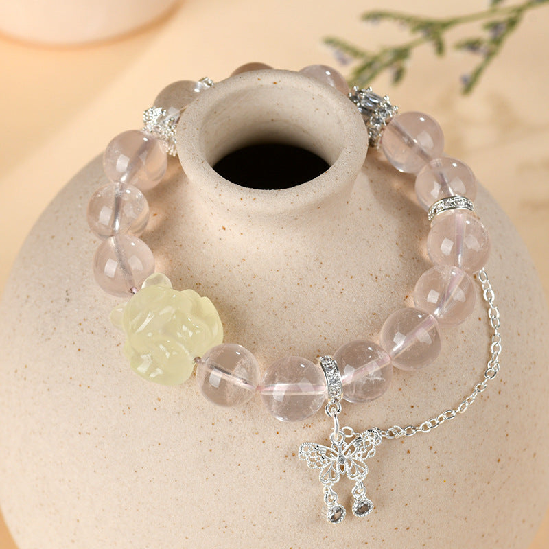 Starlight Pink Crystal Nine-Tailed Fox Butterfly Love Bracelet for Women