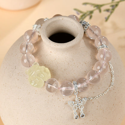 Starlight Pink Crystal Nine-Tailed Fox Butterfly Love Bracelet for Women