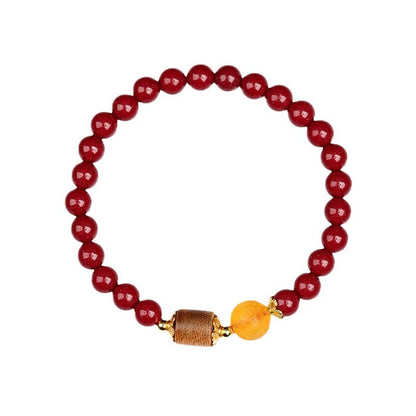 Natural Cinnabar Amber Agarwood Bracelet - Chinese Style Spiritual Protection and Wealth Attraction