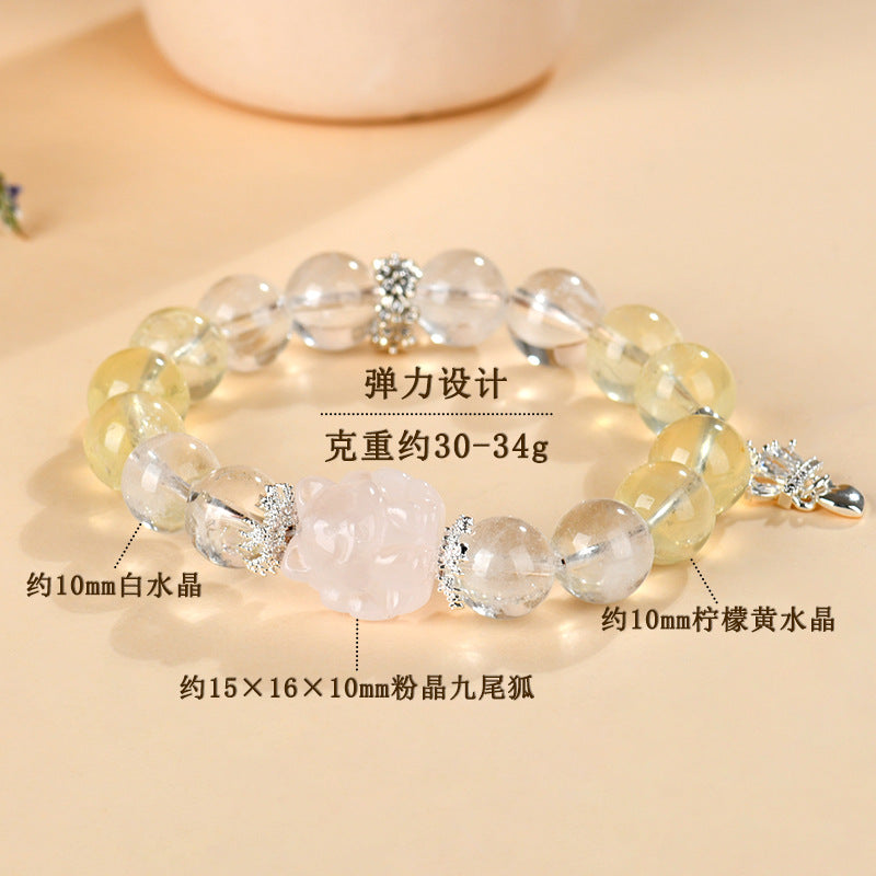 Natural Crystal Nine-Tailed Fox Love Bracelet - Attract Romance & Positive Energy