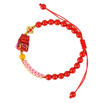 Natural Cinnabar Nine-Tailed Fox Peach Blossom Knot Bracelet - Mystical Protection and Love Charm