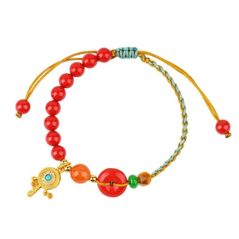 Natural High Content Cinnabar Peace Buckle Hand-Woven Bracelet | Spiritual Protection & Wealth Charm