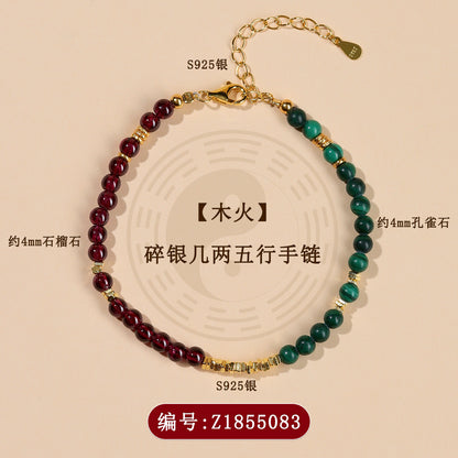 Five Elements Crystal Bracelet with S925 Silver - Balance Energy & Harmony for Women