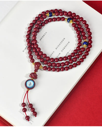 Natural Purple Gold Cinnabar Medicine Buddha Mantra 108 Bead Bracelet for Health and Fortune