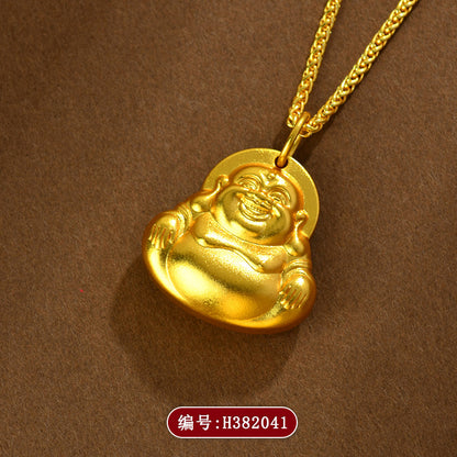 Golden Maitreya Laughing Buddha Pendant Necklace - Symbol of Joy and Prosperity